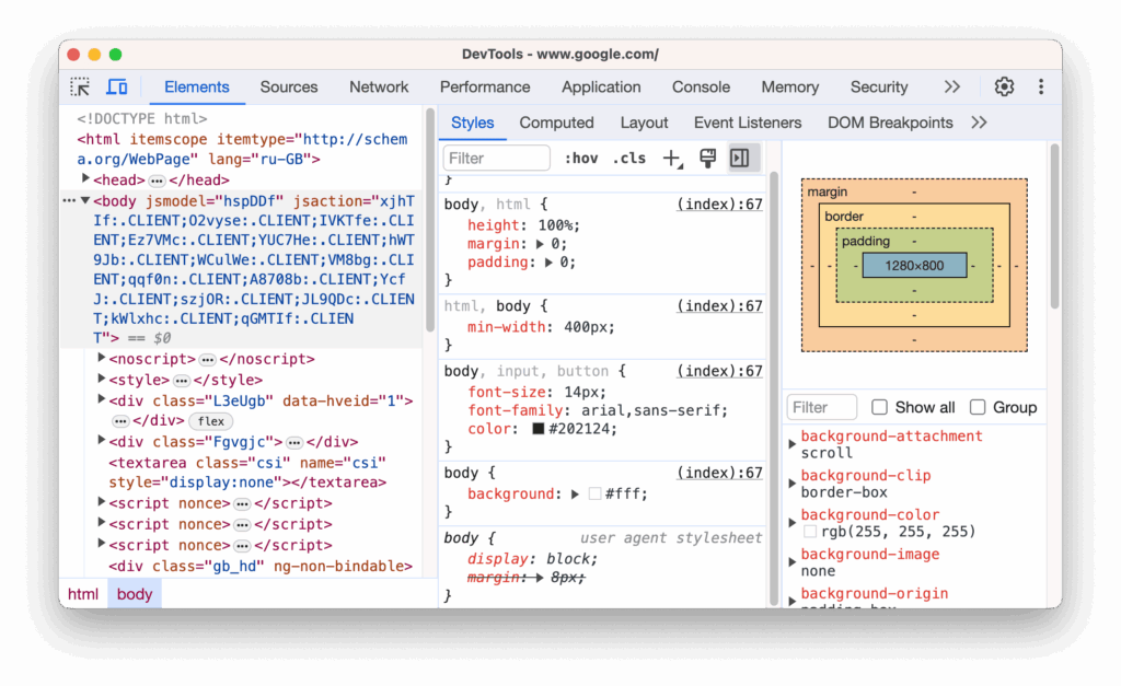 google devtools elements panel