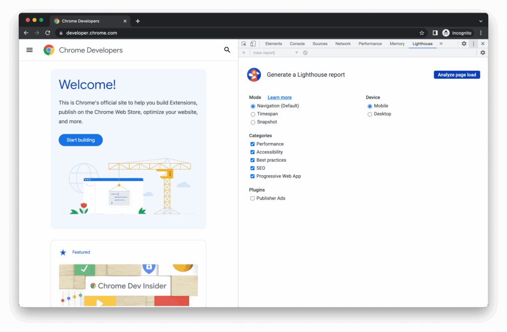 google devtools lighthouse
