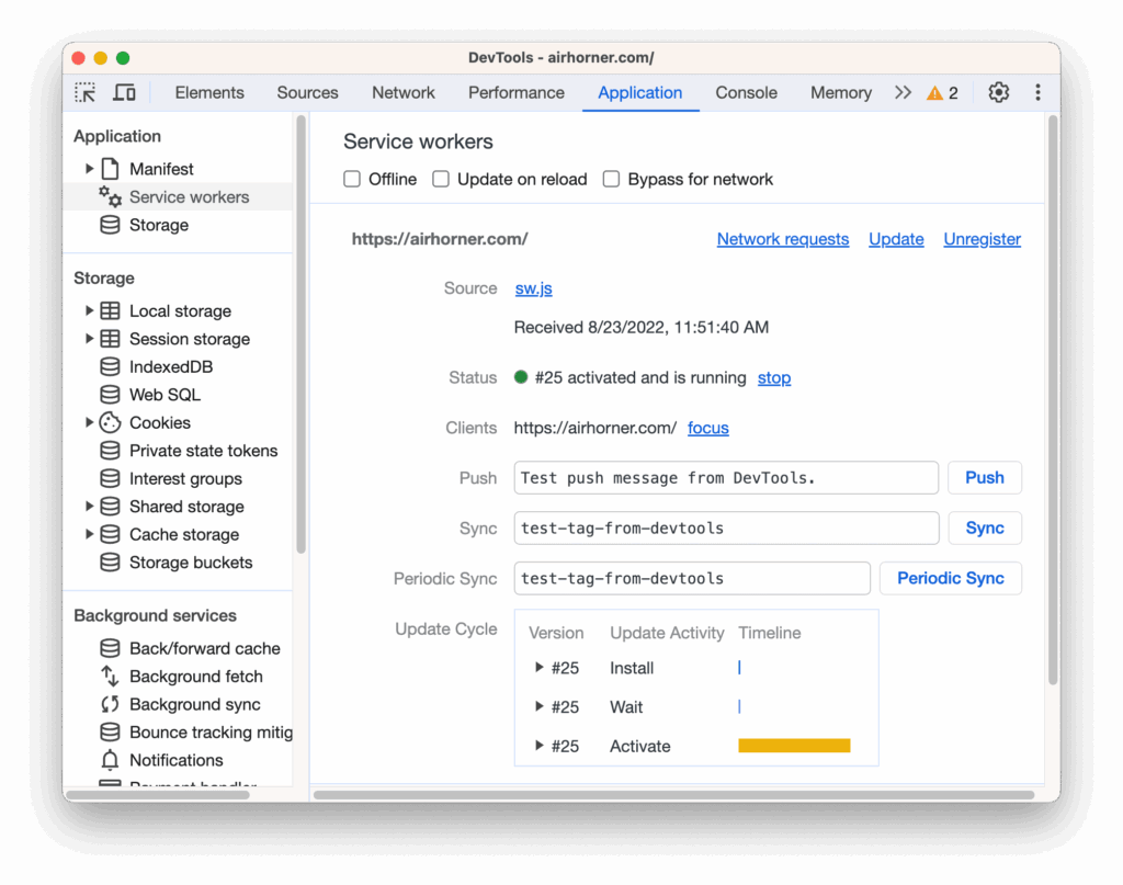 google devtools applications panel