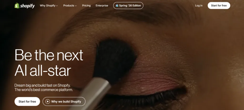 Ecommerce homepage on Shopify website builder