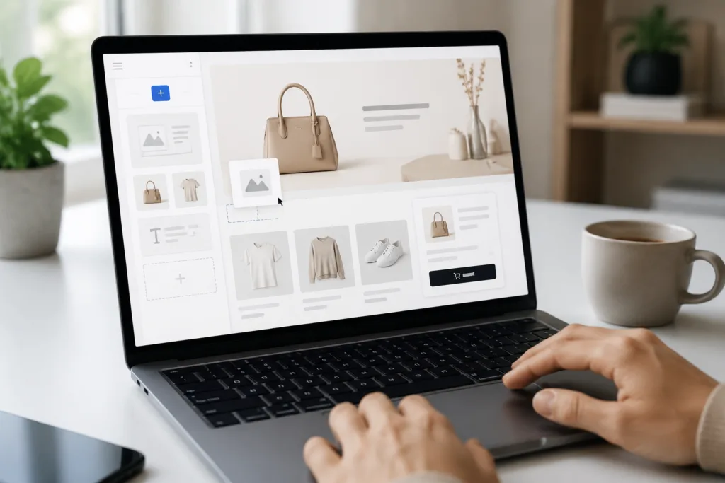 Using a website builder on a laptop