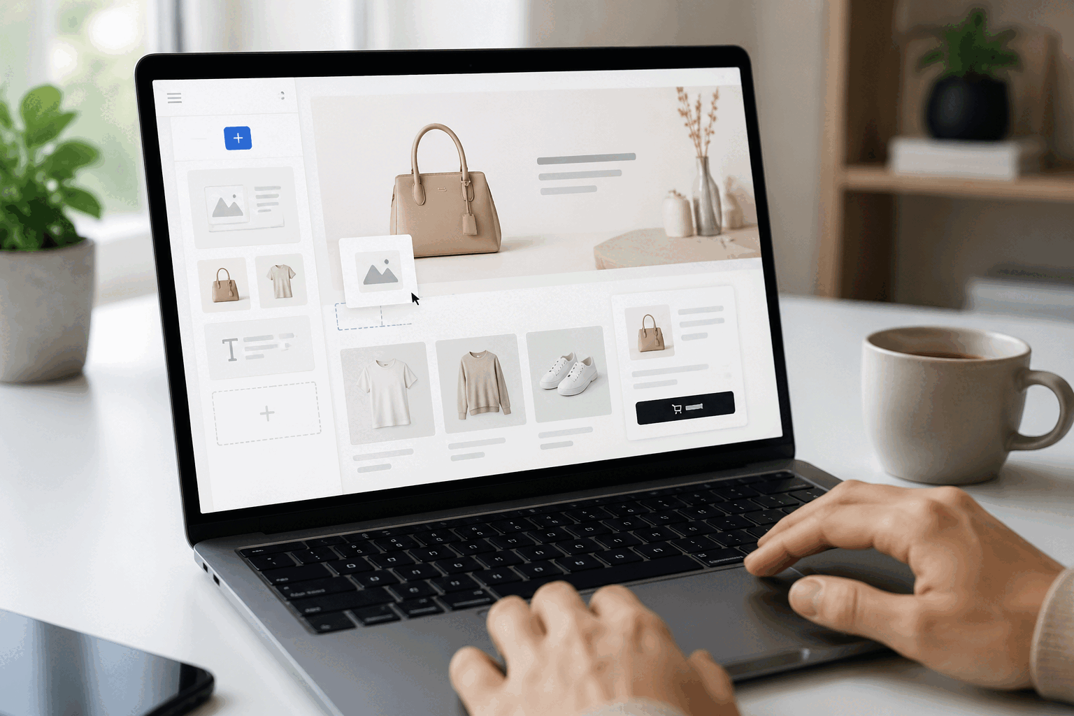 Using a website builder on a laptop