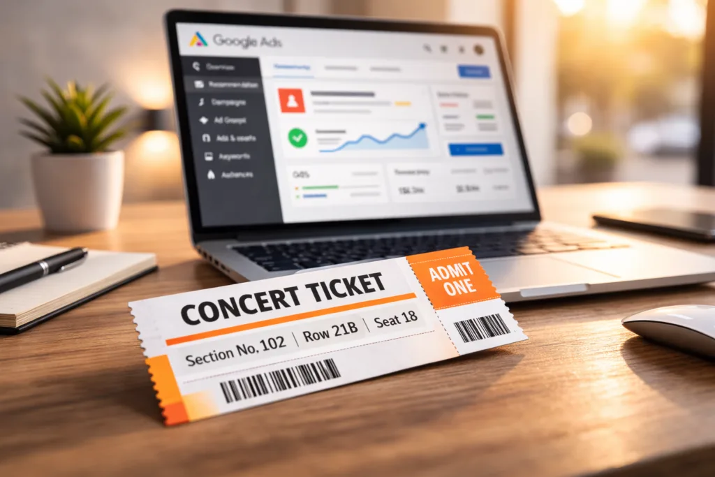 Event Ticket Next to Google Ads Dashboard