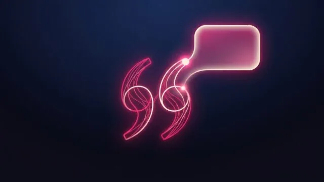 A glowing quotation mark and answer panel, representing a business being cited by AI